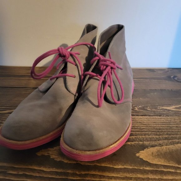 Cole Haan Lunargrand Chukka Boots Ironstone Gray Pink Lace Up Womens Sz 6B - Picture 2 of 8